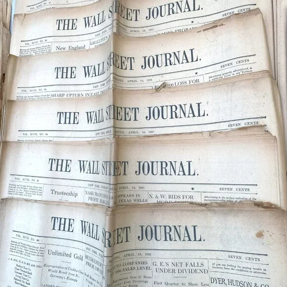Vintage Wall Street Journal April 1931 Stock Market Crash Paper Ephemera